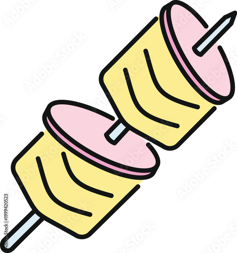 Sweet marshmallow treats skewered on a stick, representing a dessert or snack icon