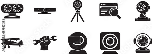 Webcam icon set in clean vector style, ideal for UI, apps, websites, templates, and branding use.