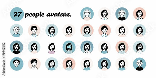 collection of 27 circular people avatars flat vector illustration high quality
