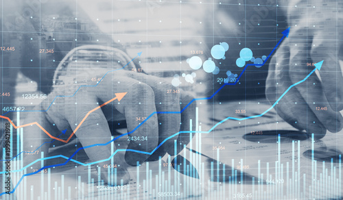 Obraz na plátně Investment Performance Dashboard with Financial Charts and Market Growth Dynamic