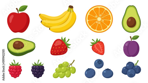 Flat Illustration of Assorted Fruits for Healthy Eating and Food Concepts