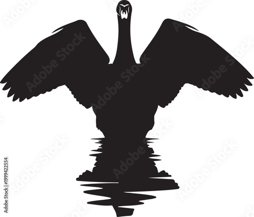 Black swan silhouette, bird icon, waterfowl illustration, animal design element