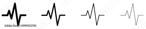 A set of graphic elements representing heartbeat or pulse lines with various outline thicknesses. Vector illustration.
