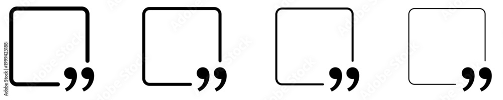 Obraz premium Set of linear quote frame icons with different stroke weights. Minimalist templates for testimonials and text blocks. Vector illustration.