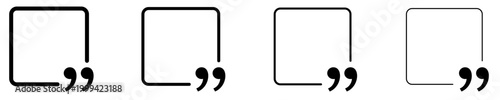 Set of linear quote frame icons with different stroke weights. Minimalist templates for testimonials and text blocks. Vector illustration.