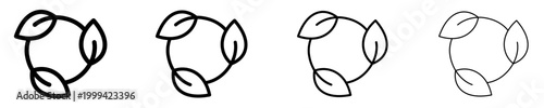 Set of icons with leaves forming a circle. Graphic elements with different line weights, symbolizing an ecological cycle, recycling, and natural renewal. Vector illustration.