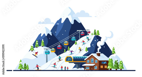 Ski resort flat illustration