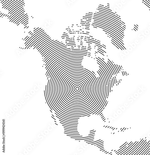 Map of North America showing the area with concentric circles like a shooting target