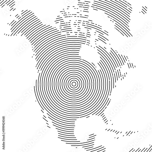 Map of North America showing the area with concentric circles like a shooting target