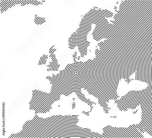 Map of Europe showing the area with concentric circles like a shooting target