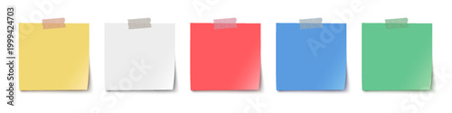 Sticky note with duct tape, post it note paper, memo reminder, sticky paper note with clipping path isolated on transparent background