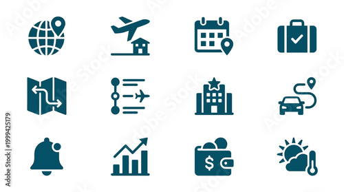 Business icons for travel and finance.
