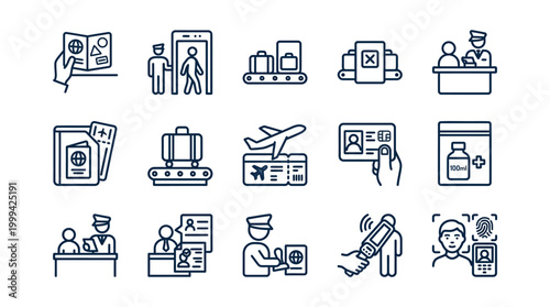 Airport travel and transportation icons.