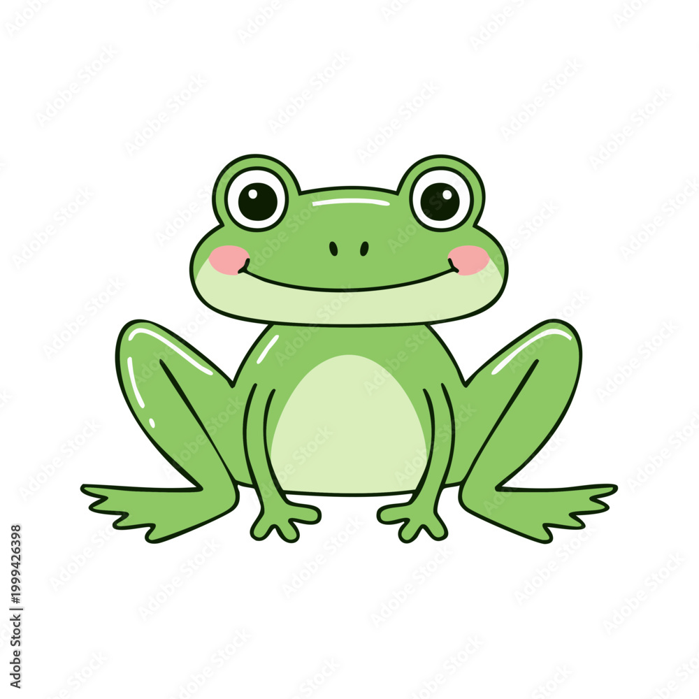 Obraz premium Cheerful cartoon green frog with wide eyes and smiling mouth