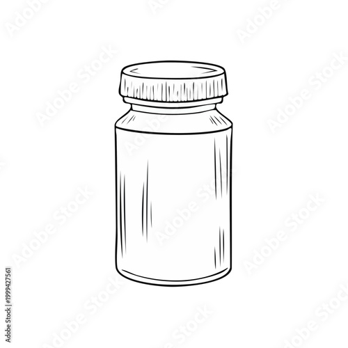 Hand Drawn Sketch of a Small Glass Jar with Screw Top Lid Pharmaceutical Container Icon
