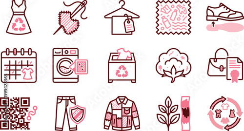 Circular fashion economy icons for sustainability