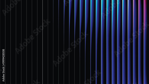 Abstract blue glass ripple background with vertical stripe blur, glowing cyan light transitions, dark gradient depth, futuristic distortion, smooth luminous flow, modern vector illustration