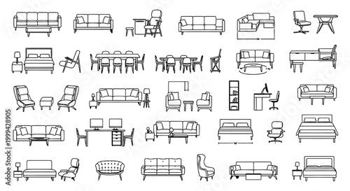 diverse collection of furniture icons and drawings for interior design inspiration