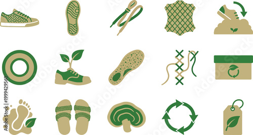 Biodegradable shoe components icons for eco footwear
