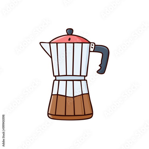 Italian style coffee maker with hot beverage brewed and ready for serving