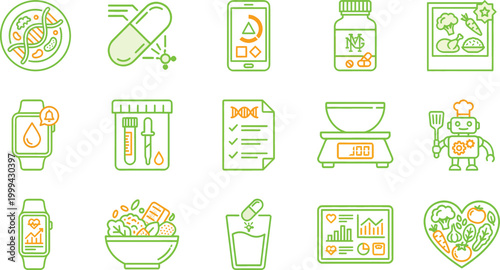 Personalized nutrition AI icons for health tracking