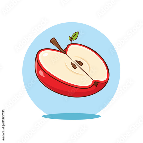 Juicy red apple sliced in half revealing seeds and white flesh illustration