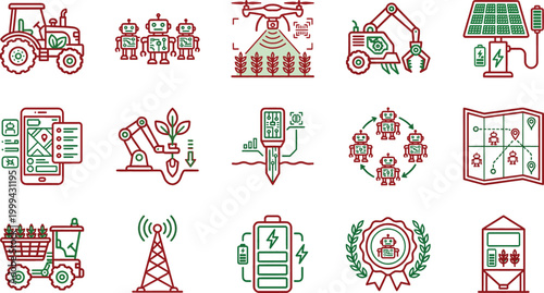 Smart farm icons featuring autonomous robots