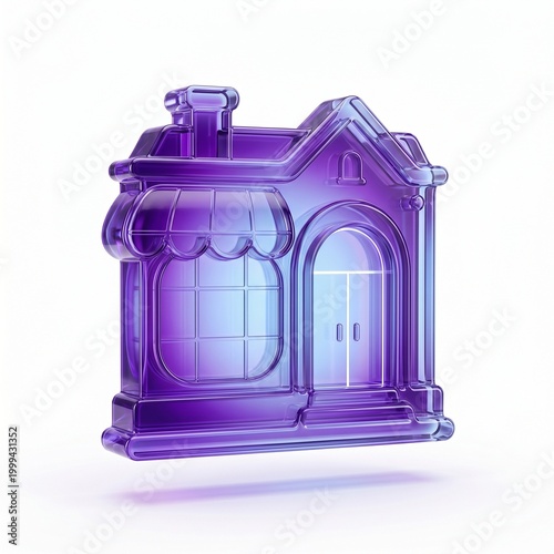 Sleek and vibrant 3D rendered purple glass building icon, ideal for illustrating modern real estate, online shopping, or small business concepts