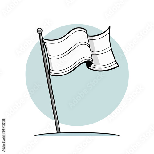 Waving white flag on a pole against a light blue circle graphic representing surrender or truce