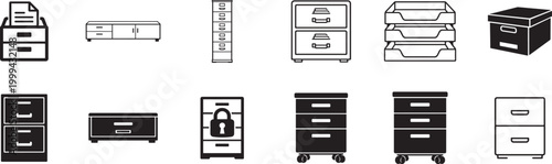 File cabinet icon set vector, storage drawer symbols for web, app, UI, logo, template design pack.