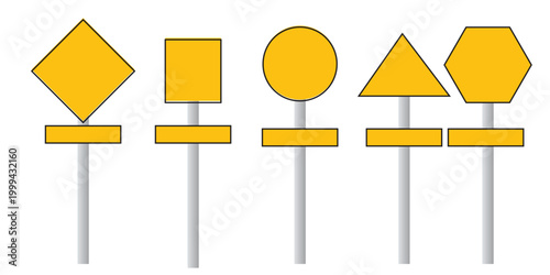 Set of Blank Yellow Traffic Signs in Various Geometric Shapes