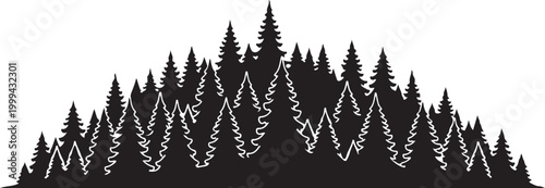Black silhouette of a dense forest with white outlined trees