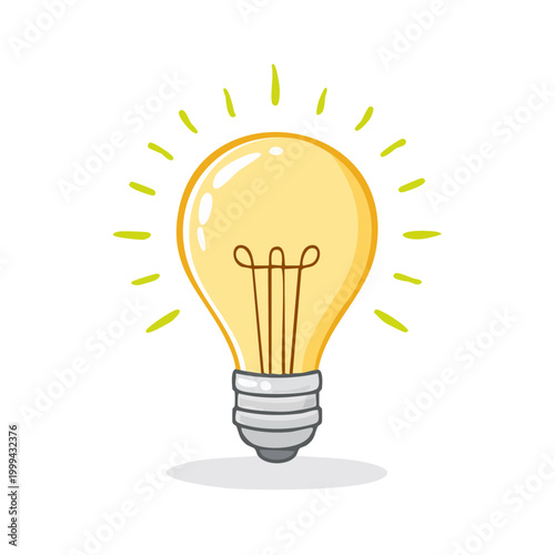 Bright incandescent light bulb glowing with a brilliant idea symbol of innovation and creativity