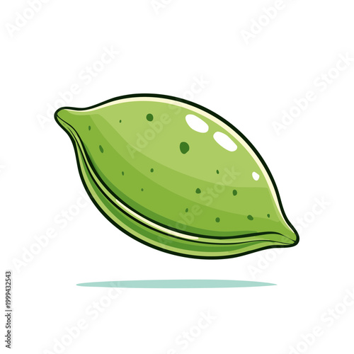 Cartoon green bean pod with dimples and highlights on white