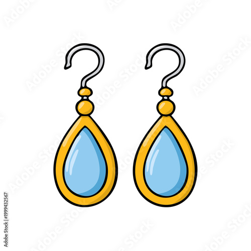 Elegant teardrop gold earrings with a blue gemstone illustration
