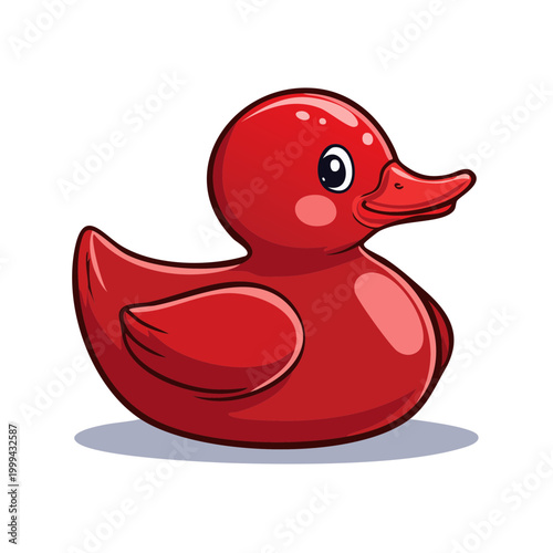 Vibrant red rubber duck toy with playful eyes and a cheerful expression a bath time classic illustration