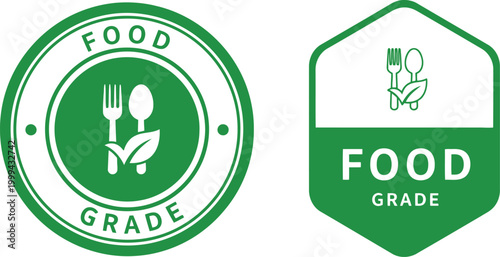 Fotografia Green food grade certification badge icons for safe packaging and eco-friendly p