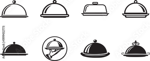 Obraz na płótnie Covered food tray icon set vector, cloche platter symbols for web, app, UI, logo, template design