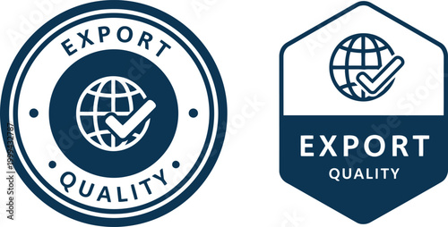 Export Quality Badge Vector Icon Set for International Trade Certification and Product Standards