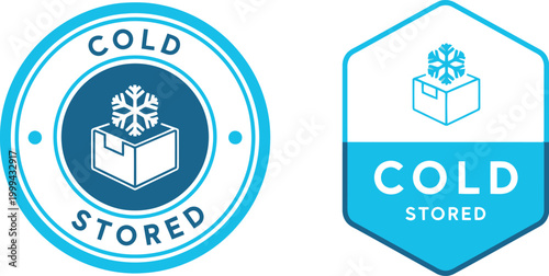 Cold Stored Label Icons with Snowflake and Box for Refrigerated Logistics and Frozen Food Packaging