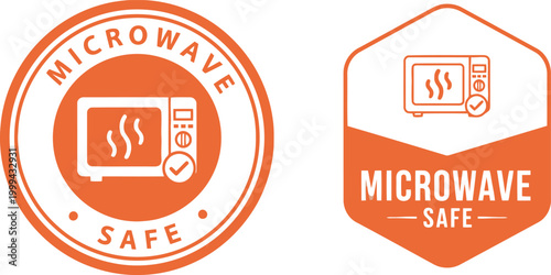 Quadro su tela Microwave Safe Icon Set – Orange Vector Labels for Food Packaging and Kitchenwar