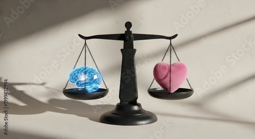 Balanced Stone Scale with Brain and Heart Icons for Work Life Balance and Mental Health Wellness Concept