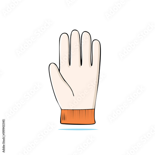 Illustration of a protective white glove with an orange cuff, isolated on white.
