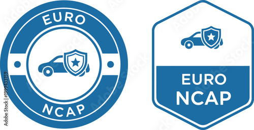 Euro NCAP Safety Badge Icons – Blue Automotive Certification and Crash Test Logo Vector Set