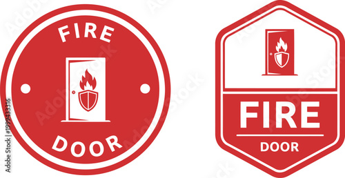 Red Fire Door Safety Sign Icons for Emergency Exit and Building Compliance
