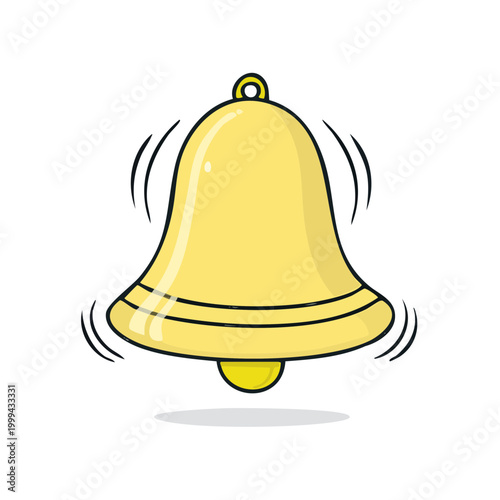 Vibrant yellow cartoon bell ringing with motion lines suggesting sound and vibration
