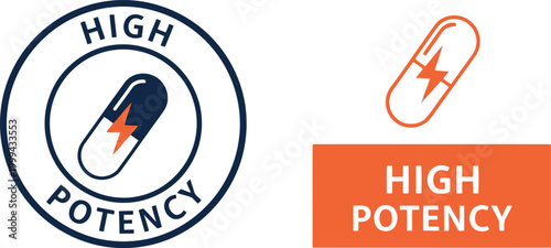 High Potency Capsule Icon with Lightning Bolt for Pharmaceutical and Supplement Packaging Labels