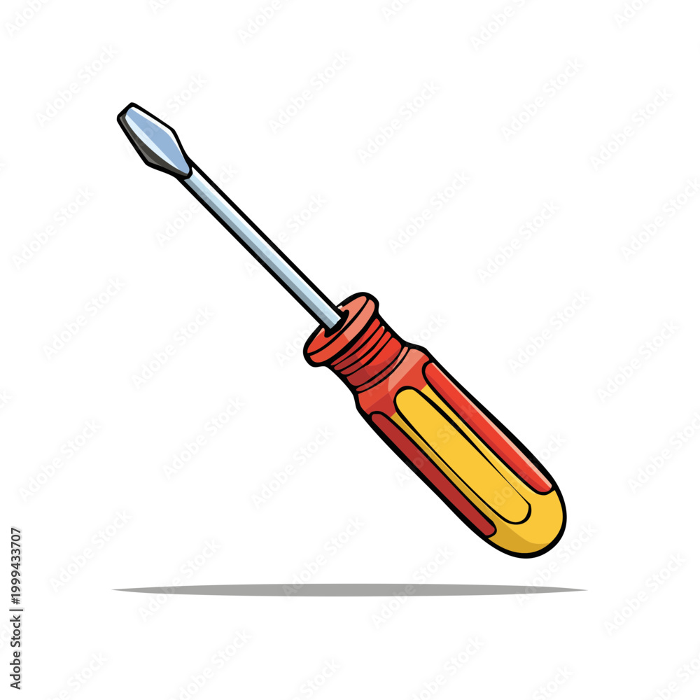 Fototapeta premium Screwdriver Tool Illustration with Red and Yellow Handle for Repair and Construction