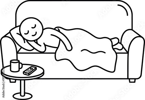 Person sleeping on a couch with a coffee table beside them