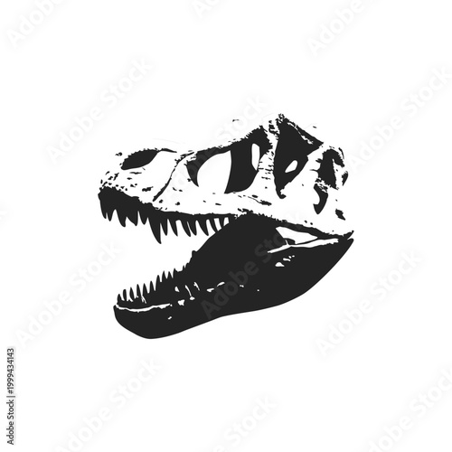 black and white illustration of dinosaur skull fossil hand drawn style vector art